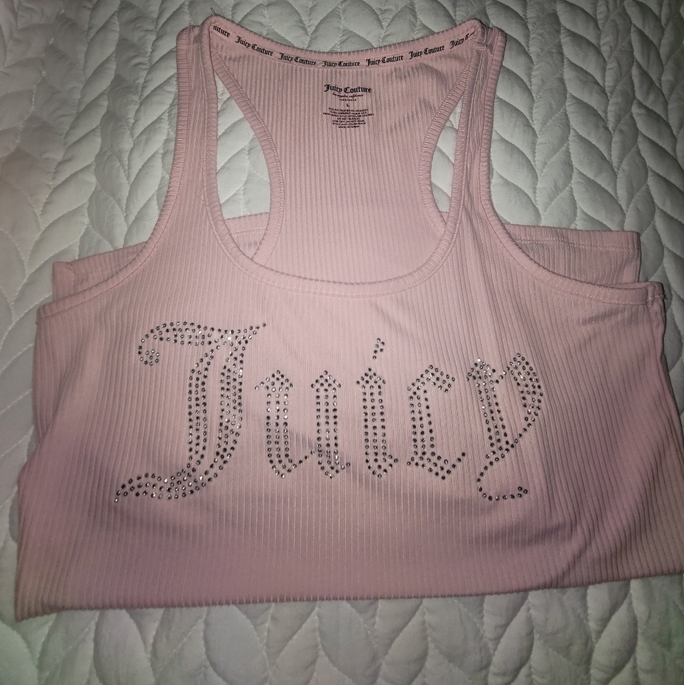 JUICY COUTURE Intamates/Sleepware Pink Ribbed Tank Large BLING Racer Back